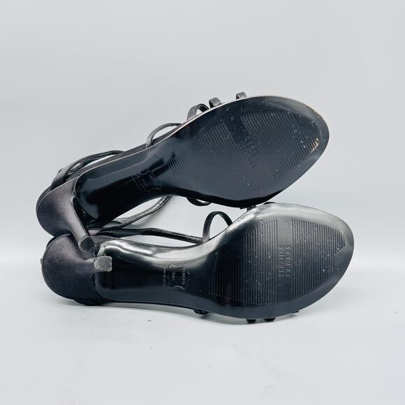 Stuart Weitzman Sandals Womens 10 Black Leather Sole Strappy Heel Dress Formal - Picture 9 of 12
